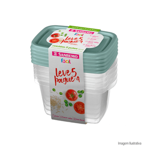 Conjunto de potes de plástico leve 5 pague 4 580ml - sanremo