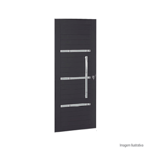 Porta premium black lambri com puxado polido direita 215x84cm preta - brsil esquadrias