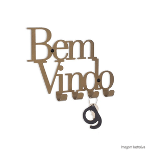 Porta chaves de aço dourado bem vindo - geguton