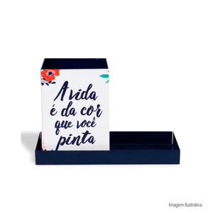Porta caneta com bandeja floral - geguton