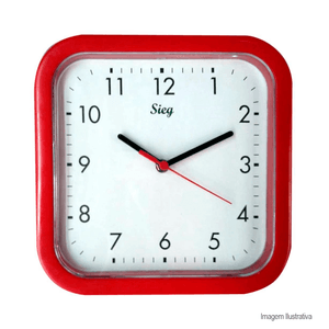 Relógio de parede quadrado 25cm fundo liso vermelho - sieg