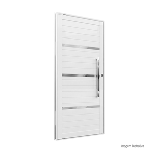 Porta de alumínio premium lambri com puxador escovado esquerda 215x84cm branca - brasil esquadrias