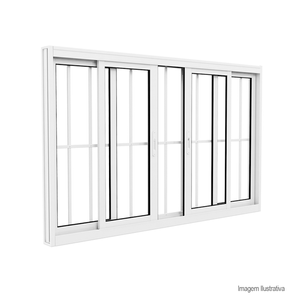 Vitrô de alumínio premium de correr panorâmico 4 folhas com grade 120x150cm branco - brasil esquadrias
