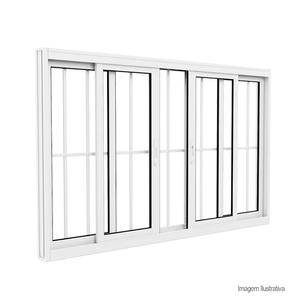 Vitrô de alumínio premium de correr panorâmico 4 folhas com grade 100x150cm branco - brasil esquadrias