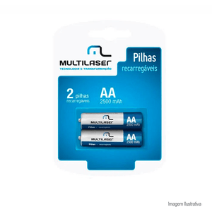 Pilhas recarregáveis aa2 2500mah 2 unidades - multilaser
