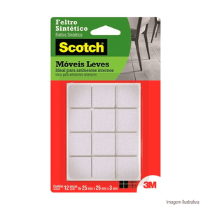 Feltro sintético para móveis leves scotch quadrado médio branco com 12 unidades - 3m