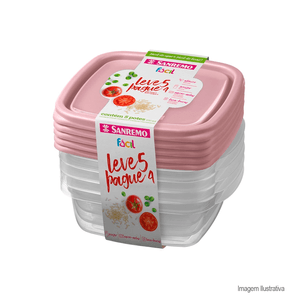 Conjunto de potes de plástico leve 5 pague 4 530ml - sanremo