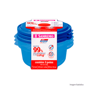 Conjunto de potes de plástico ultraprotect com 03 unidades 530ml azul - sanremo
