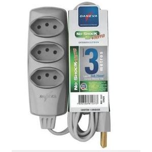 Extensao noshock 90 pp 3x0,75 2p+t 10a cinza 3m - daneva