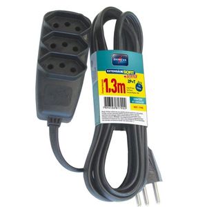 Extensao sort pp 3x0,75 2p+t 10a preto 1,3m