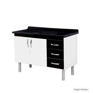 Balcão para cozinha toquio sem pia 116cm preto - ajr