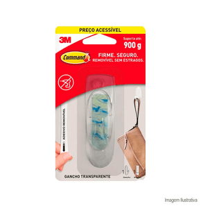 Gancho adesivo command médio transparente com 1 unidade  -3m