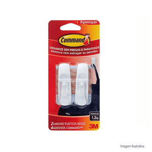 Gancho adesivo médio command com 2 unidades branco - 3m