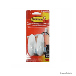 Gancho adesivo design command médio branco com 2unidades - 3m