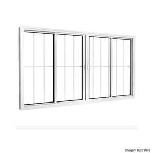 Janela de alumínio facility de correr 4 folhas com grade 100x150cm branco - brasil esquadrias
