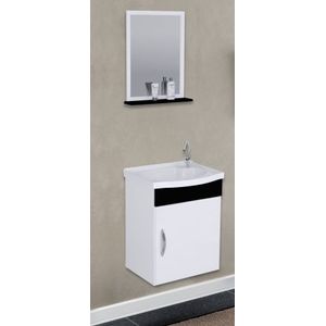 Kit balcão siena com lavatório e espelheira 39cm suspenso preto - ajr