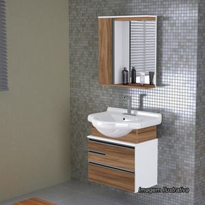 Kit balcão firenze com lavatório e espelheira 63,5cm suspenso nogal - ajr