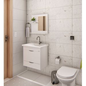 Kit roma suspenso 1 gaveta espelho+pia 55,4 text branco - aj rorato