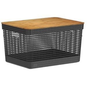 Cesto grid com tampa de bambu 20 litros preto - ou