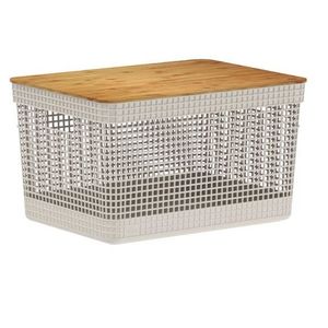 Cesto grid com tampa de bambu 20 litros bege - ou