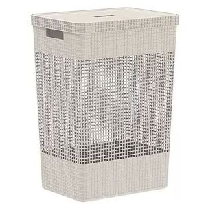 Cesto de roupas grid com tampa 49 litros bege - ou