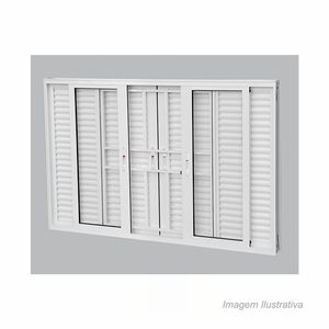 Janela veneziana de alumínio facility 6 folhas com grade 100x150cm branca - brasil esquadrias
