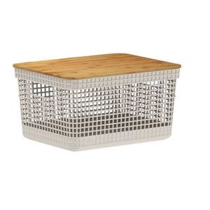 Cesto grid com tampa de bambu 8 litros bege - ou