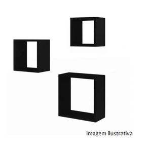 Kit 3 cubos decorativos de parede preto - maderin