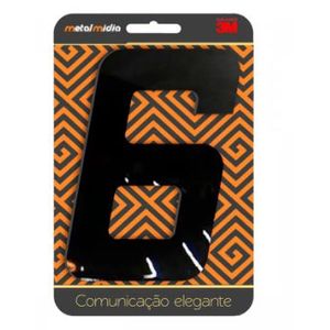 Numero para residência espelhado n.6 180mm preto - metalmidia