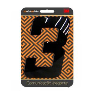 Numero para residência espelhado n.3 180mm preto - metalmidia