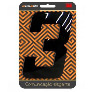 Numero para residência espelhado n.3 130mm preto - metalmidia