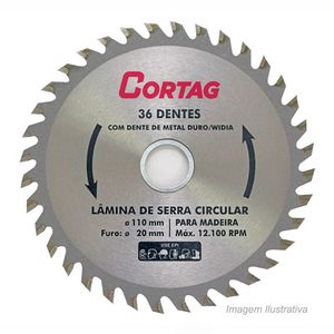 Disco de serra circular para madeira 36 dentes de 110mm - cortag
