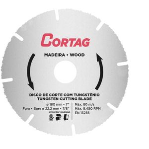 Disco de corte com tungstênio para madeira 180x23mm - cortag