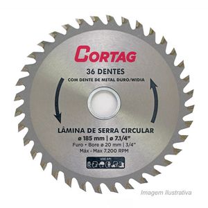 Lâmina de serra circular para madeira com 36 dentes 185mm - cortag