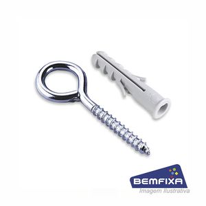 BUCHA DE NYLON COM ANEL E PITÃO ZINCADO 3x50MM COM 04 UNIDADES - BEMFIXA