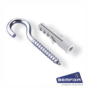Bucha de nylon com anel e gancho zincado 3,4x60mm com 04 unidades - bemfixa