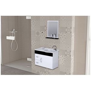 Kit balcão siena com lavatório e espelheira 55,5cm suspenso preto - ajr