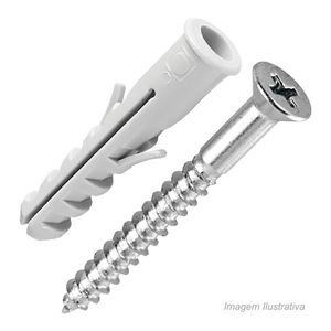 Bucha de nylon com anel e parafuso cabeça chata de fenda phillips 05mm com 10 unidades - bemfixa