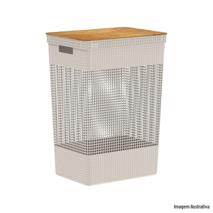 Cesto de roupas grid com tampa de bambu 49 litros bege ou plásticos /ref:cg 455 bgf.