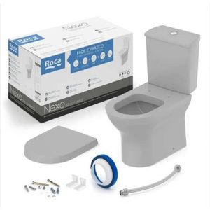 Kit bacia com caixa acoplada acessórios de instalação e assento termofixo nexo matte black - roca