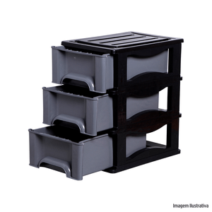Gaveteiro com 3 gavetas preto cinza plasnew /ref:1714.