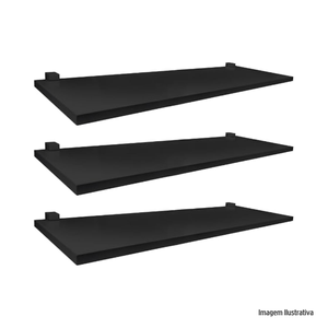 Kit 3 prateleiras me leve com suporte 1,2x20x60cm preto prat-k/ref.10264.020