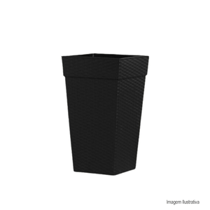 Vaso quadrado coluna rattan médio preto 17,5l plasnew/ref:130.