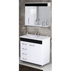 Kit balcão mônaco 3 peças 80cm com pé 4 gavetas preto - ajr