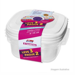 Conjunto de potes de plástico leve 3 pague 2 1,3l - sanremo