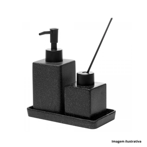 Conjunto para banheiro granilite com 3 peças preto - lyor /ref.220907