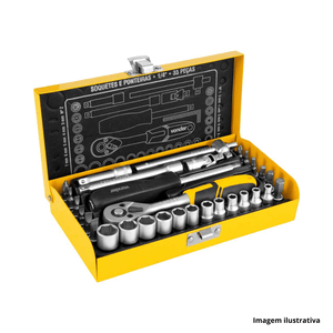 Jogo soquetes e ponteiras encaixe de 1/4" 33 peças - vonder /ref.30.29.014.033