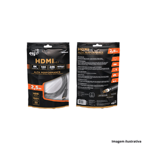 Cabo hdmi 3d 8k 2,5 metros preto - elg pedestais /ref.hd8k25