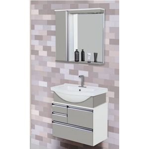 Kit balcão firenze com lavatório e espelheira 63,5cm suspenso palissandro ártico - ajr.